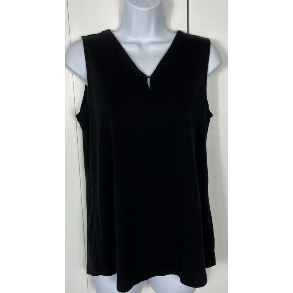 Jones New York Tank Top Womens  Black Sleeveless V Neck Signature Classic Large